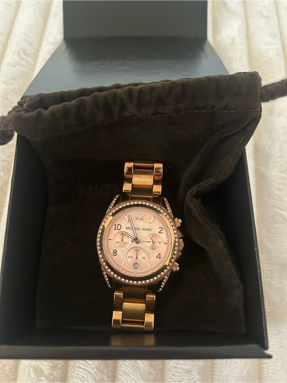 Michael Kors Women's Rose Gold Crystal-Accent Chronograph Watch